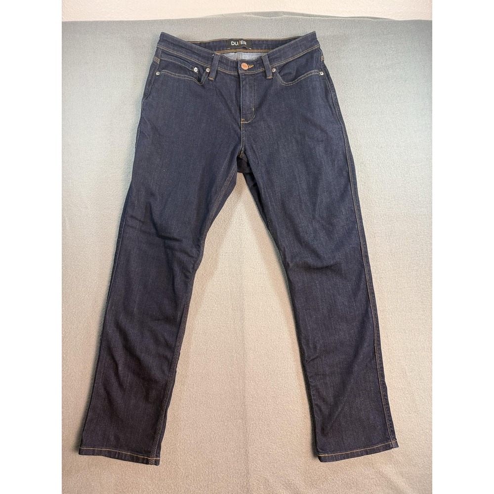 DU/ER L2X Relaxed Taper Jeans Mens 33x30 Dark Wash Blue Stretch Denim